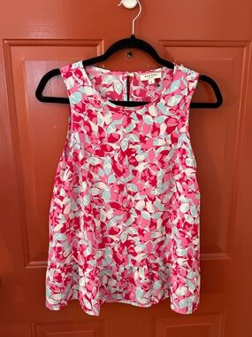 Andree Floral Sleeveless Peplum Top - Pink, Light Blue, White